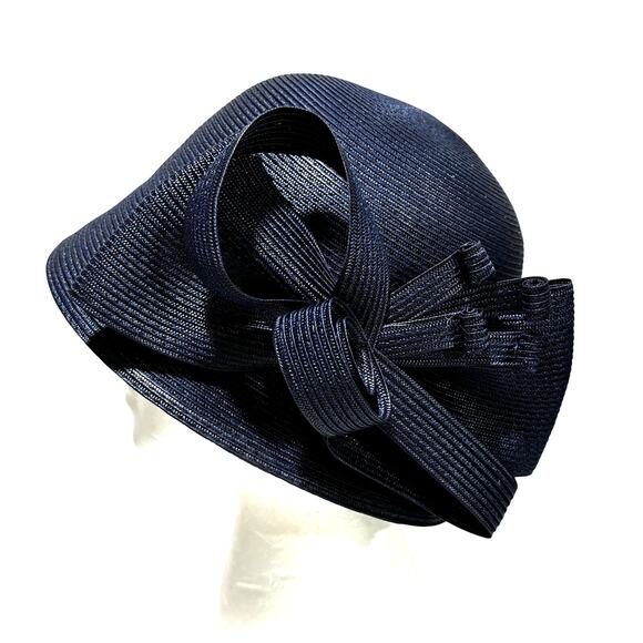 Vintage 1980\'s Navy blue synthetic straw bucket hat by August Accessories main image 9